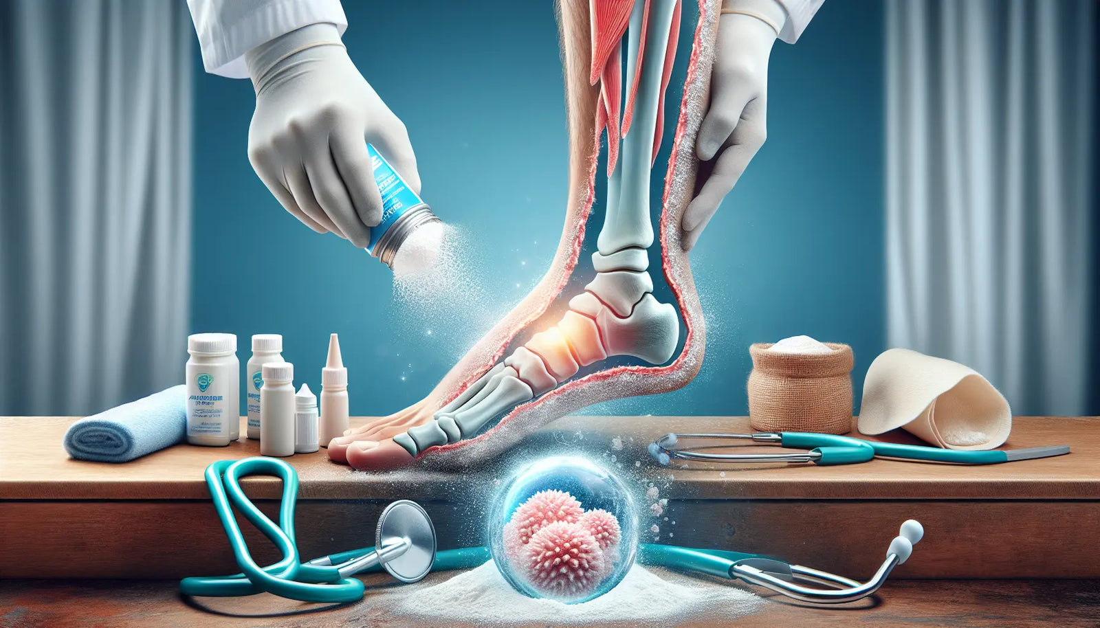 Talco antimicotico para pies e ingle: como usarlo correctamente — imagen de portada educativa sobre podología, uñas y salud del pie en Perú; Inkapodo, farmacia podológica.