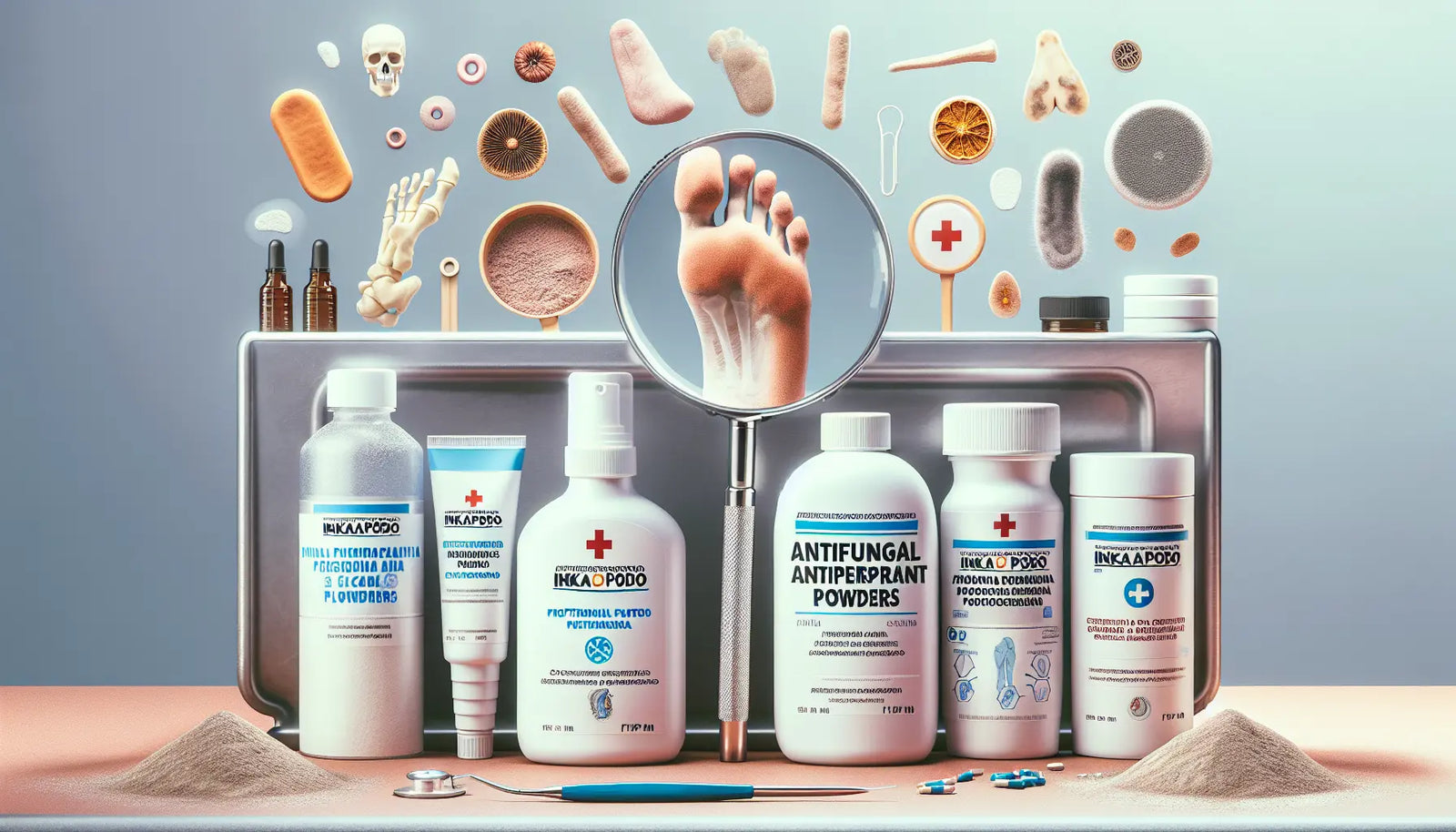 Talco antimicotico vs antisudoral: diferencias reales — imagen de portada educativa sobre podología, uñas y salud del pie en Perú; Inkapodo, farmacia podológica.